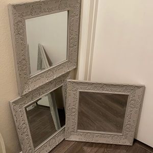 (3) matching square mirror set, textured frame, matte finish.